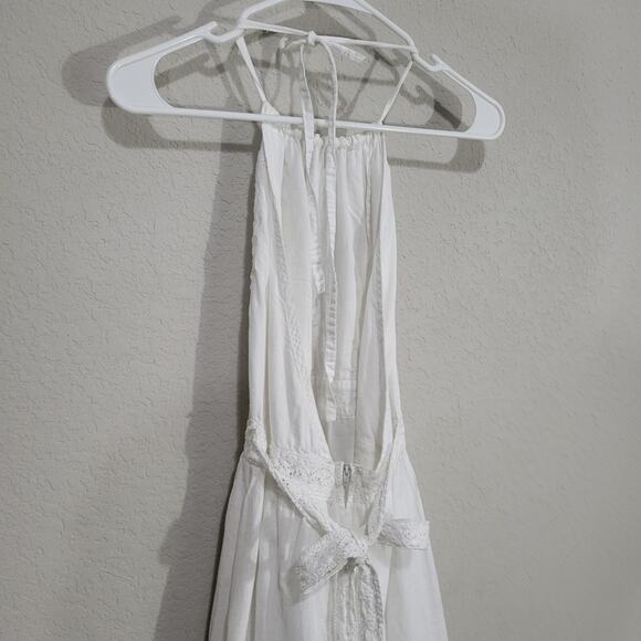 Dzarm White Halter Mini Dress Womens Small Summer Sundress Beachy Boho Cottage - Picture 10 of 11